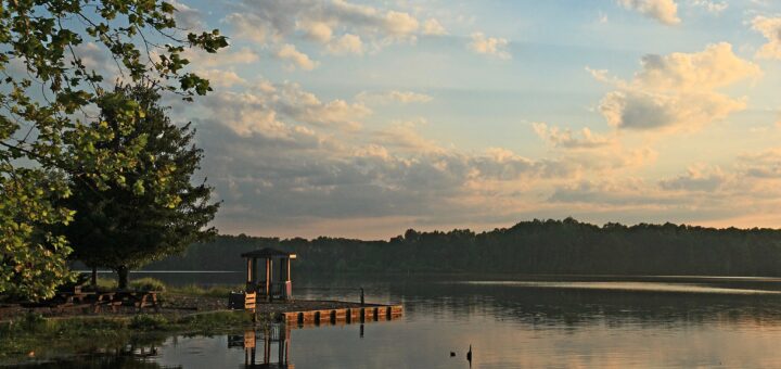 A view of the data assimilation study site: Beaverdam Reservoir in Gloucester, VA near sunset.