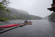 A boat dock at the edge of Lake Mohonk, as seen from just outside Mohonk Mountain House. The site of the ice and temperature dynamics study