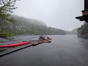 A boat dock at the edge of Lake Mohonk, as seen from just outside Mohonk Mountain House. The site of the ice and temperature dynamics study