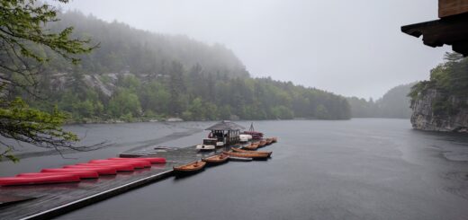 A boat dock at the edge of Lake Mohonk, as seen from just outside Mohonk Mountain House. The site of the ice and temperature dynamics study